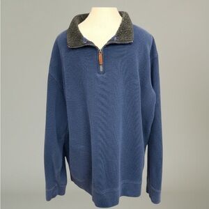 Lands’ End Blue Men’s Quarter-Zip Pullover XXL Sherpa Collar Cotton Knit Sweater